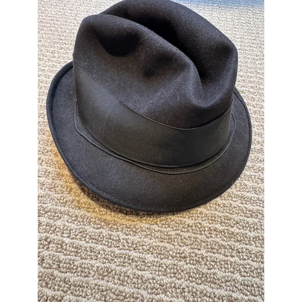 Vintage Champ Wool Felt Fedora Hat Black Mens‎ Size 7 1/8 Classic Dress USA
